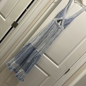 Seed Heritage Blue and White Cross Strap Patterned Cotton Midi Dress Size 8